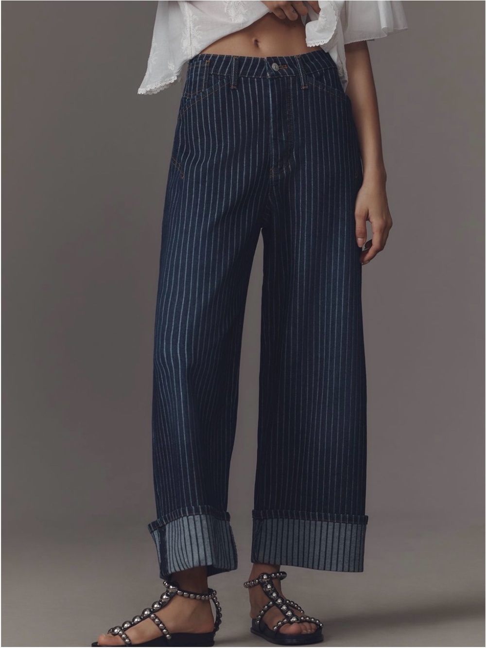 Anthropologie Kayden Cuffed Railroad Stripe Barrel Jeans sz 16W  run large!!